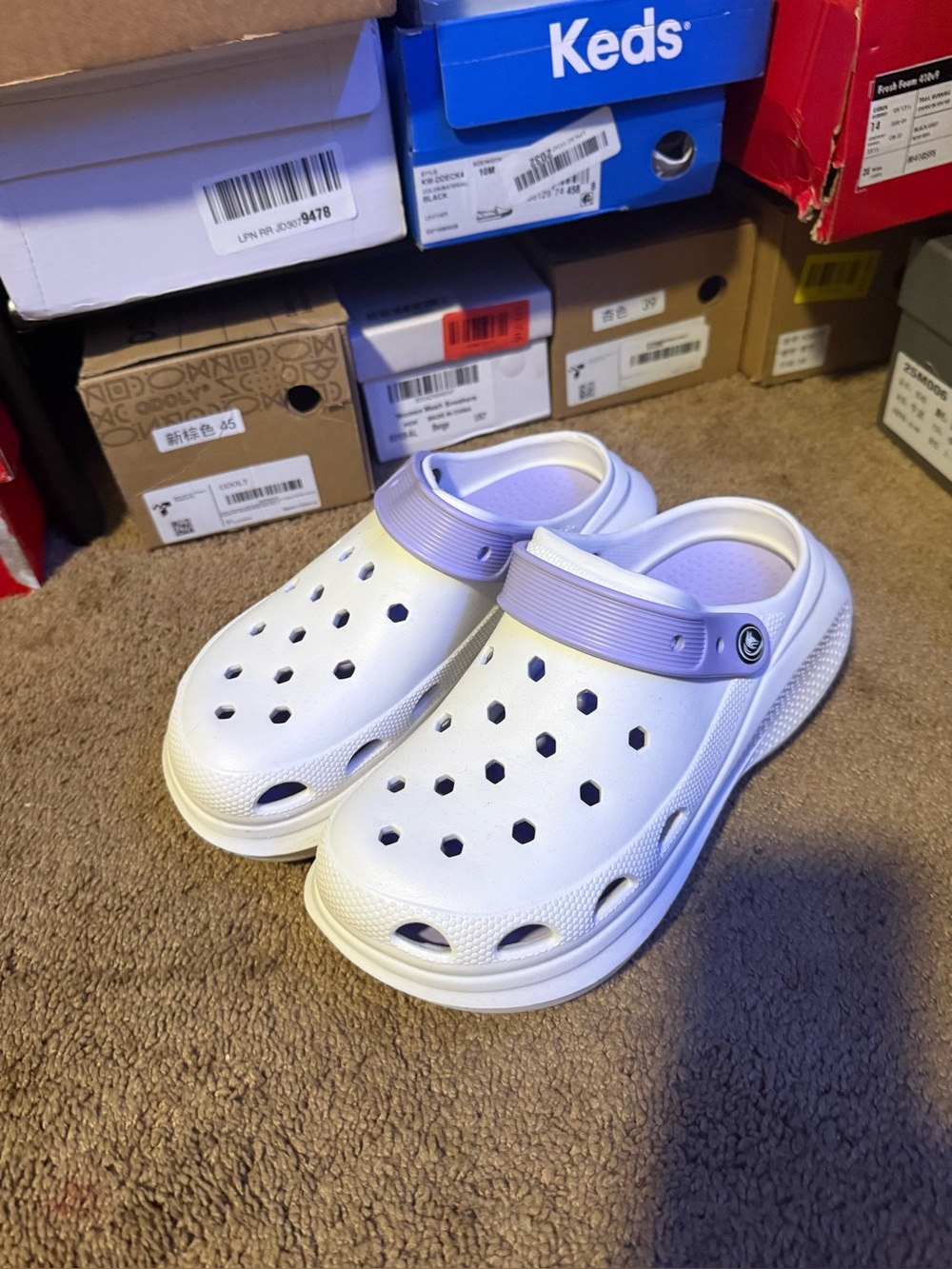 Women White and Lavender Clog Sandals - Comfortable Slip-On